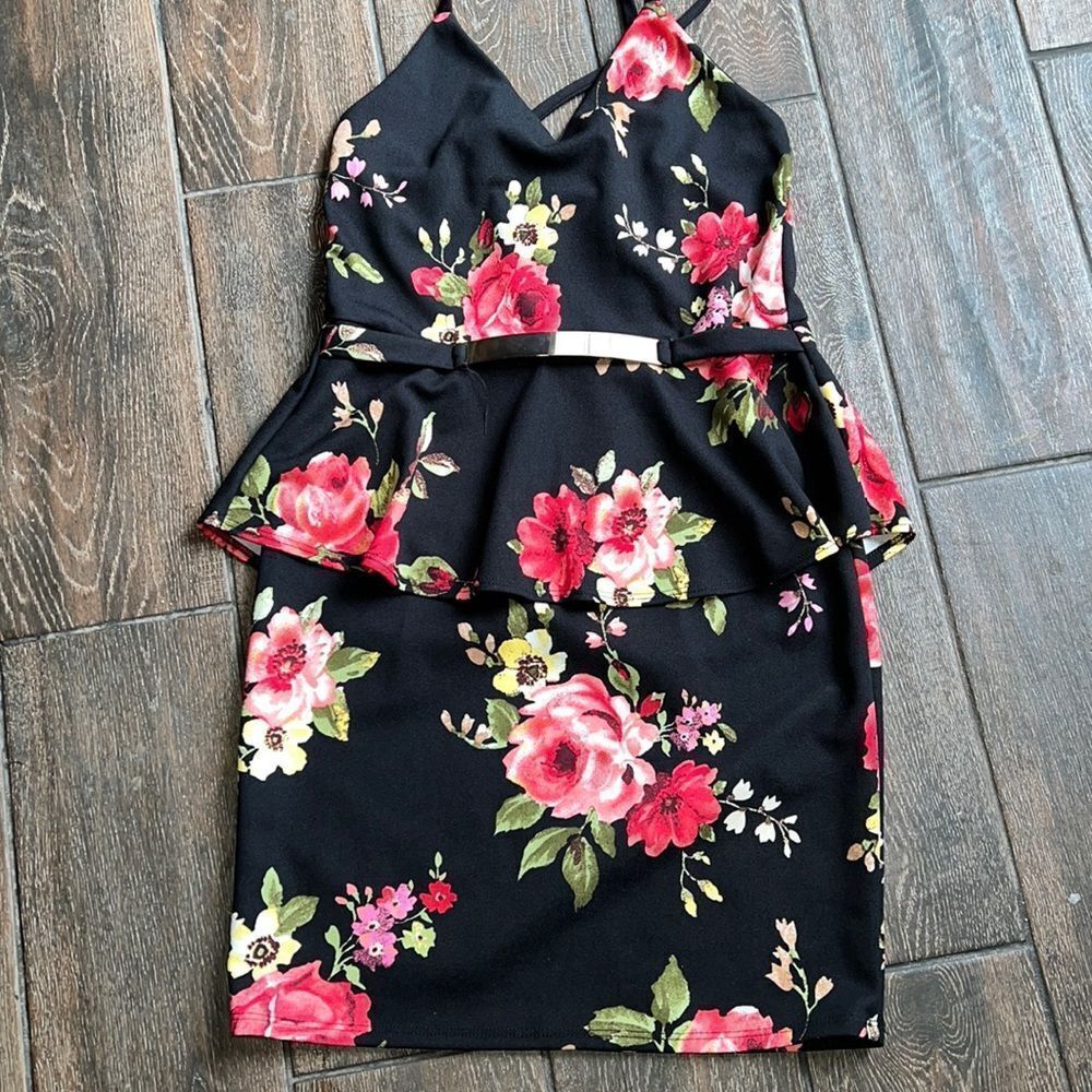 Blu:m black sleeveless cross back  floral dress